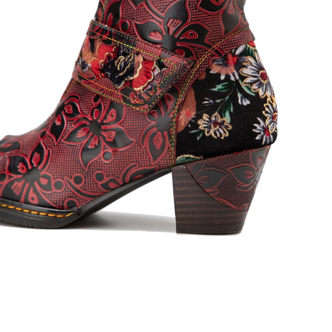 Vintage Floral Printed Leather Boots