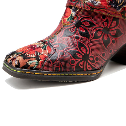 Vintage Floral Printed Leather Boots