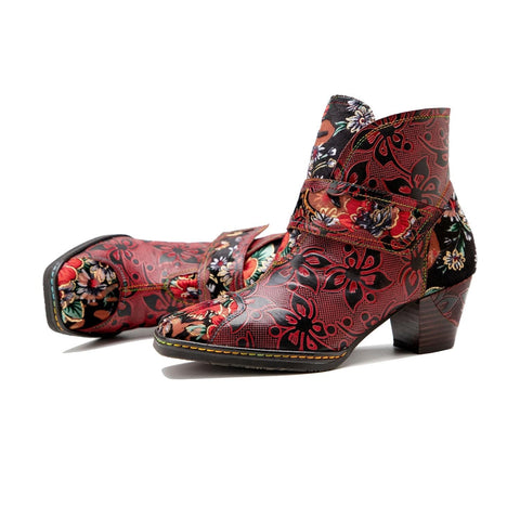 Vintage Floral Printed Leather Boots