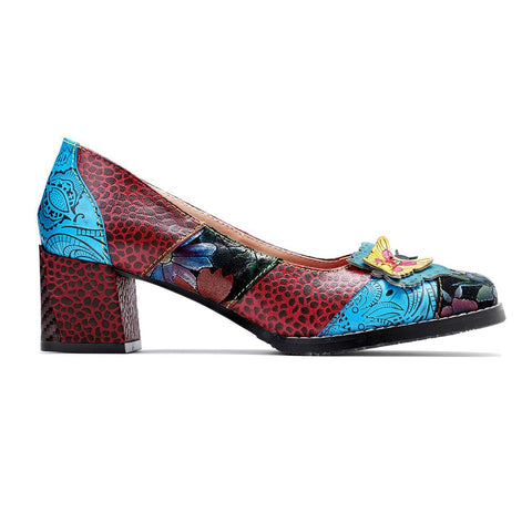 Hand Painted Leather Butterfly Chunky Heel (Elara)