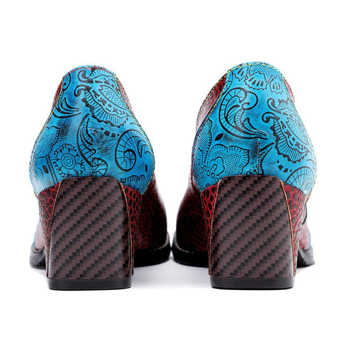 Hand Painted Leather Butterfly Chunky Heel (Elara)