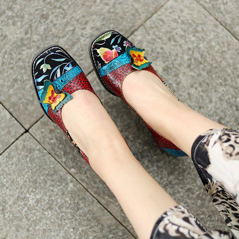 Hand Painted Leather Butterfly Chunky Heel (Elara)