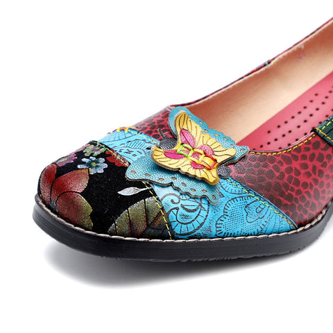 Hand Painted Leather Butterfly Chunky Heel (Elara)