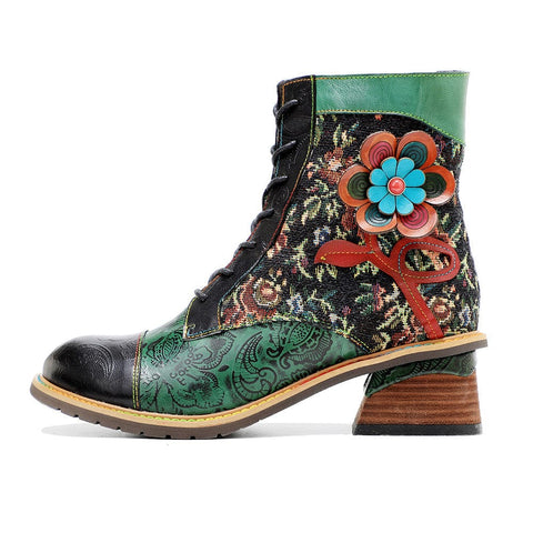 Vintage Handmade Stunning Floral Ankle Boots