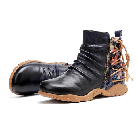 Retro Handmade Leather Strap Warm Ankle Boots