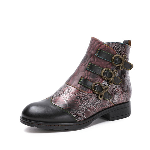 Retro Painted Buckle Flat Ankle Boots Vintage Shoes