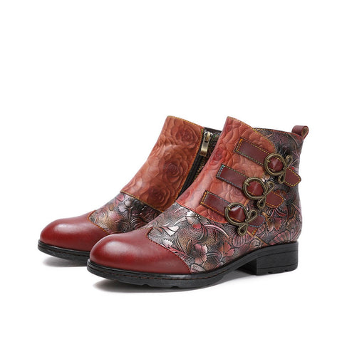 Retro Painted Buckle Flat Ankle Boots Vintage Shoes