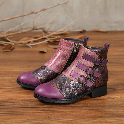 Retro Painted Buckle Flat Ankle Boots Vintage Shoes