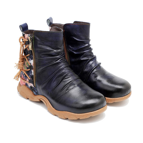 Retro Handmade Leather Strap Warm Ankle Boots