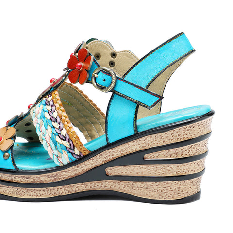 Printed Leather Handmade Floral Sandals