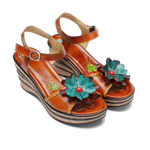 Printed Leather Handmade Floral Sandals