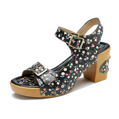 Retro Fashionable Handmade Leather Floral Sandals