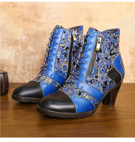 Retro Handmade Leather Patchwork Ankle Boots