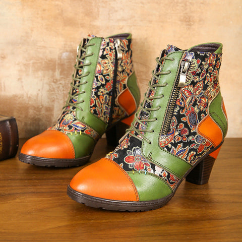 Retro Handmade Leather Patchwork Ankle Boots