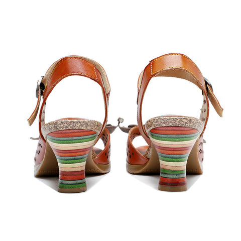 Retro Handmade Colored Stripe Heel Comfy Sandals