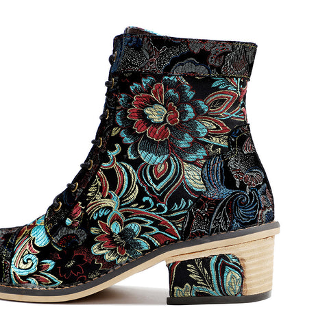 Vintage Handmade Stunning Floral Retro Ankle Boots