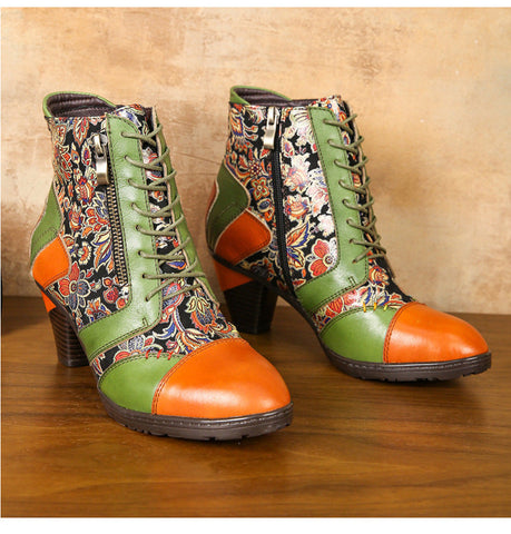 Retro Handmade Leather Patchwork Ankle Boots