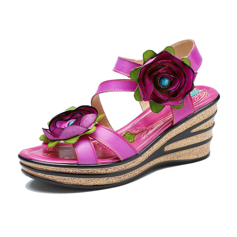 Printed Leather Handmade Romantic Rose Sandals