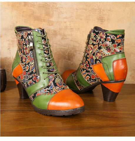 Retro Handmade Leather Patchwork Ankle Boots