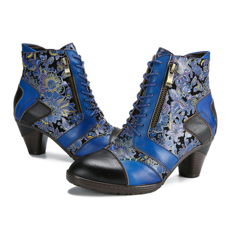 Retro Handmade Leather Patchwork Ankle Boots