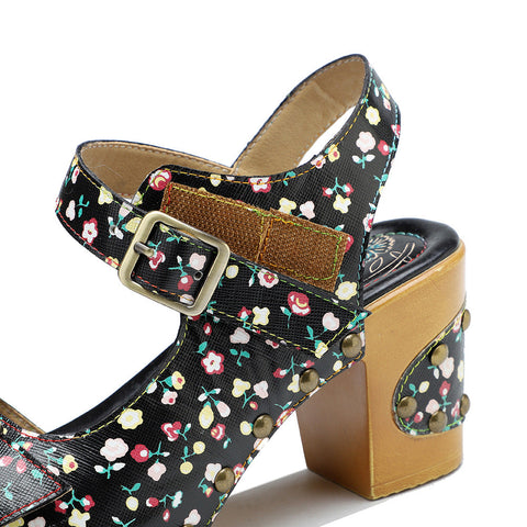 Retro Fashionable Handmade Leather Floral Sandals