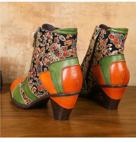 Retro Handmade Leather Patchwork Ankle Boots