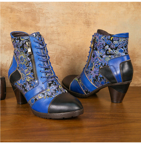 Retro Handmade Leather Patchwork Ankle Boots