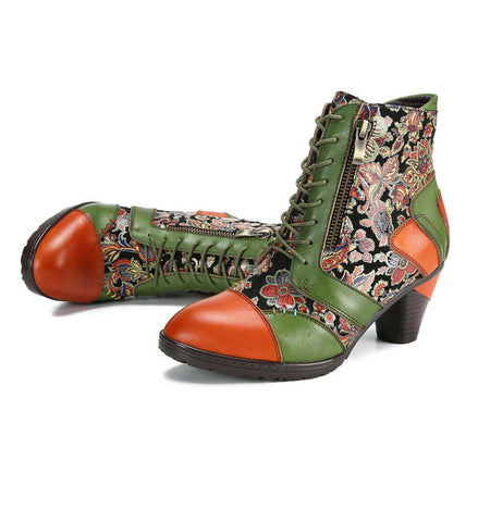 Retro Handmade Leather Patchwork Ankle Boots