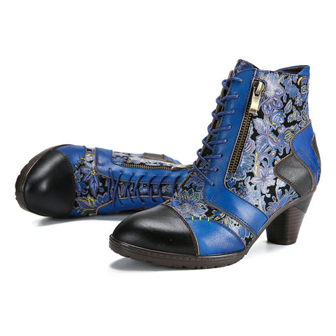 Retro Handmade Leather Patchwork Ankle Boots