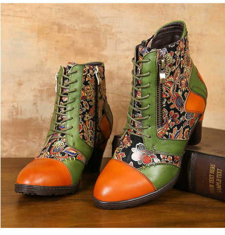 Retro Handmade Leather Patchwork Ankle Boots