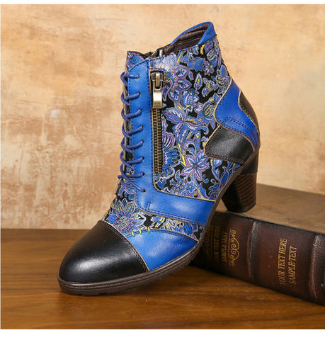 Retro Handmade Leather Patchwork Ankle Boots