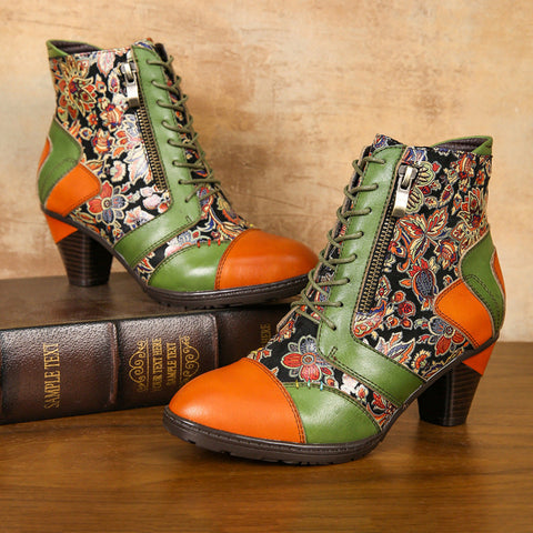 Retro Handmade Leather Patchwork Ankle Boots