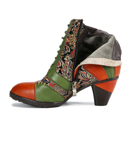 Retro Handmade Leather Patchwork Ankle Boots