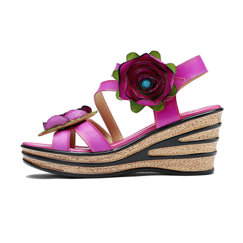 Printed Leather Handmade Romantic Rose Sandals