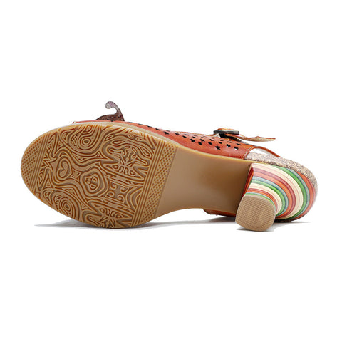 Retro Handmade Colored Stripe Heel Comfy Sandals