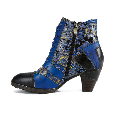 Retro Handmade Leather Patchwork Ankle Boots