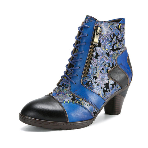 Retro Handmade Leather Patchwork Ankle Boots