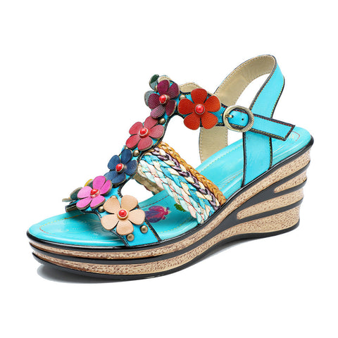Printed Leather Handmade Floral Sandals