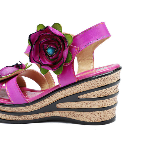 Printed Leather Handmade Romantic Rose Sandals