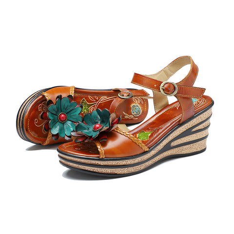 Printed Leather Handmade Floral Sandals