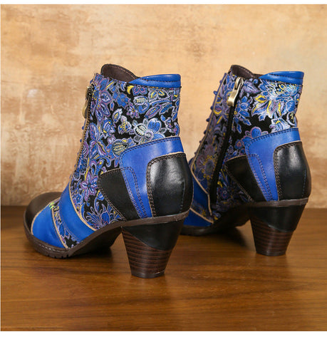 Retro Handmade Leather Patchwork Ankle Boots