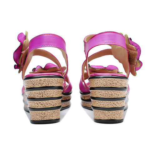 Printed Leather Handmade Romantic Rose Sandals