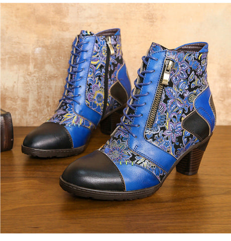 Retro Handmade Leather Patchwork Ankle Boots