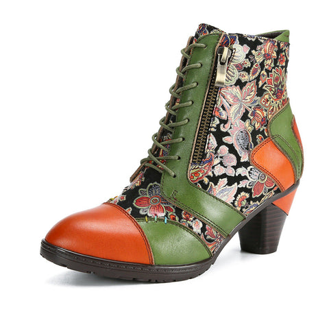 Retro Handmade Leather Patchwork Ankle Boots