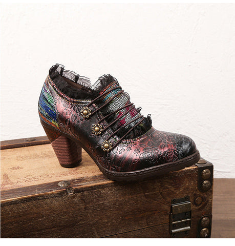 Lace Iridescent Floral Side Zipper Buckle Heel Pumps (Lilith)