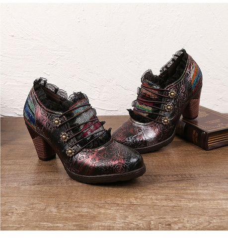 Lace Iridescent Floral Side Zipper Buckle Heel Pumps (Lilith)