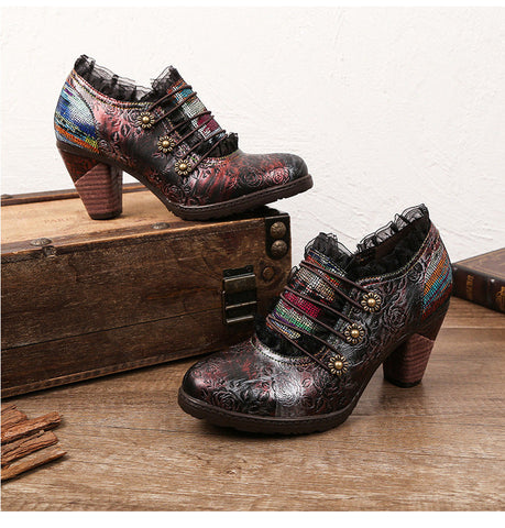 Lace Iridescent Floral Side Zipper Buckle Heel Pumps (Lilith)