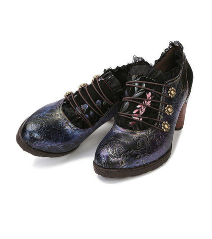 Lace Iridescent Floral Side Zipper Buckle Heel Pumps (Lilith)