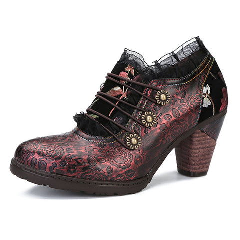 Lace Iridescent Floral Side Zipper Buckle Heel Pumps (Lilith)