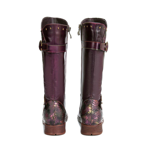 Retro Painted Buckle Flat Tall Boots